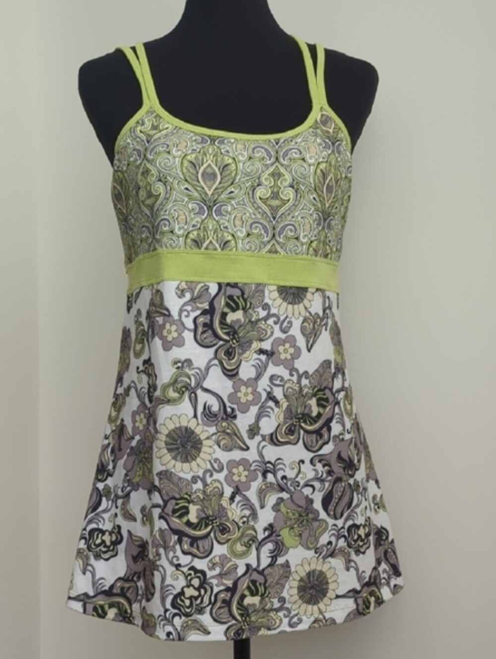 prAna Breathe Kaley Tunic Tank Top Floral Paisley XL Green Paisley Floral